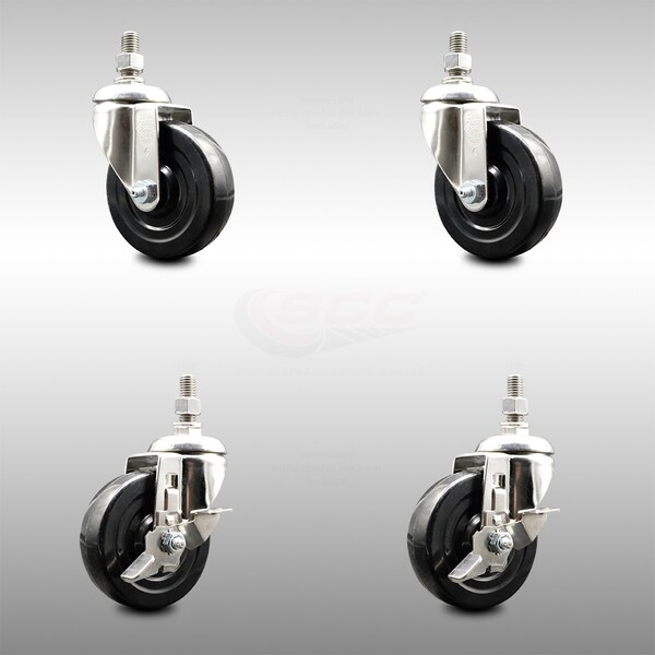 Service Caster 4 Inch 316SS Soft Rubber Wheel Swivel 12mm Threaded Stem Caster Brakes, 2PK SCC-SS316TS20S414-SRS-M1215-2-TLB-2 - main